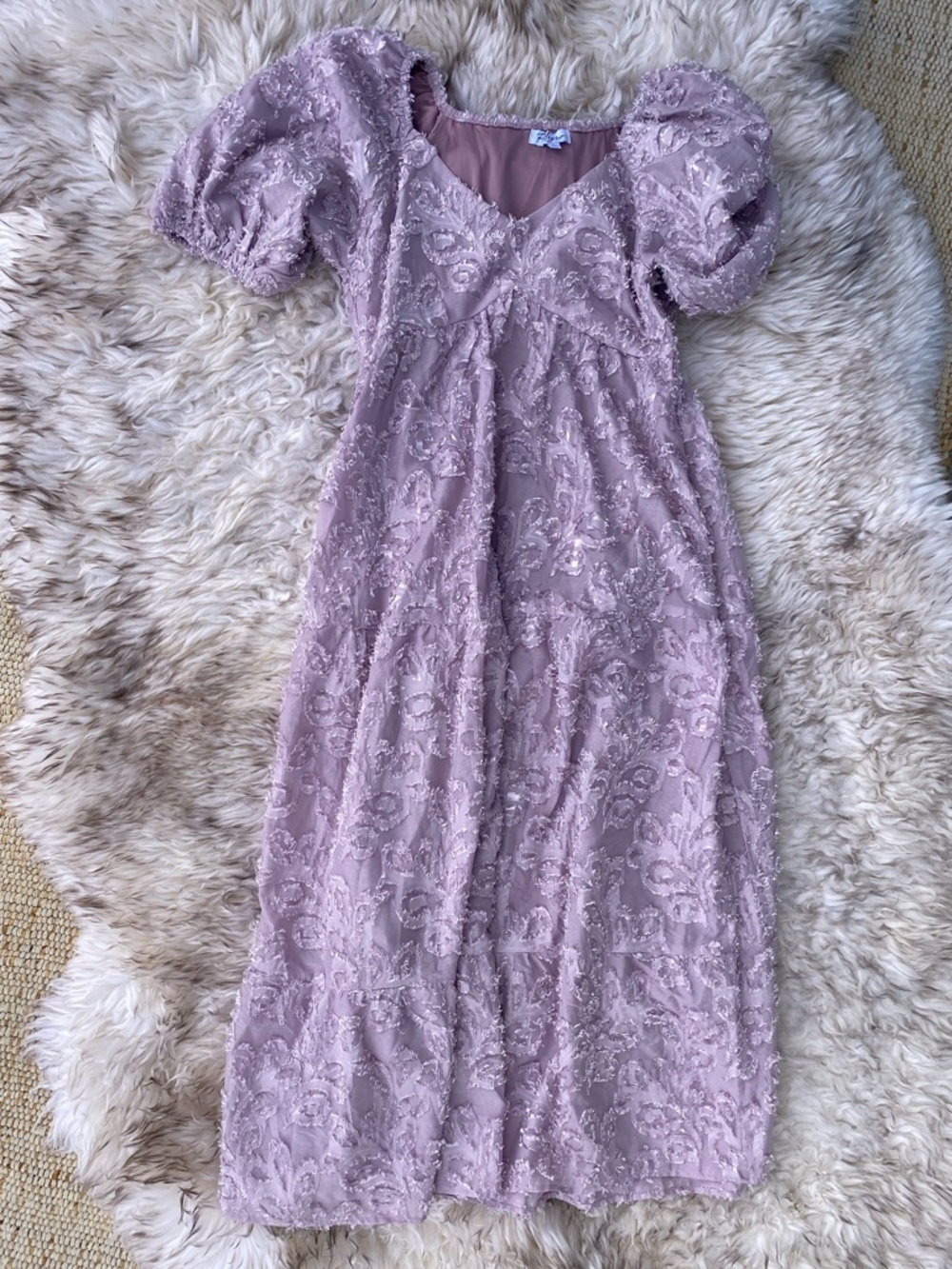 Lavender Textured Puff-Sleeve Maternity Dress | Size L